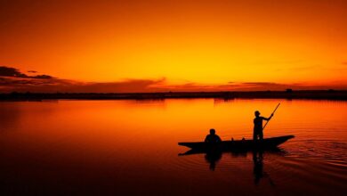 Boat, Dusk, Silhouette image