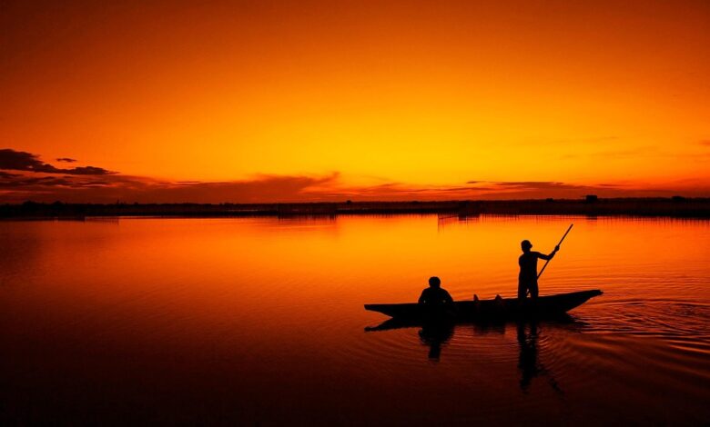Boat, Dusk, Silhouette image