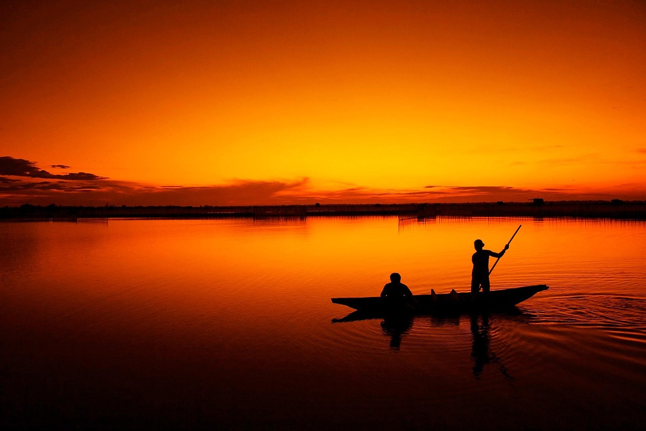 Boat, Dusk, Silhouette image